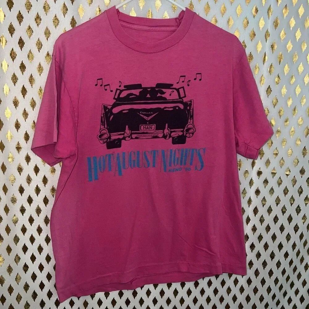 Hot August nights Reno ‘90 vintage pink t-shirt size L￼￼